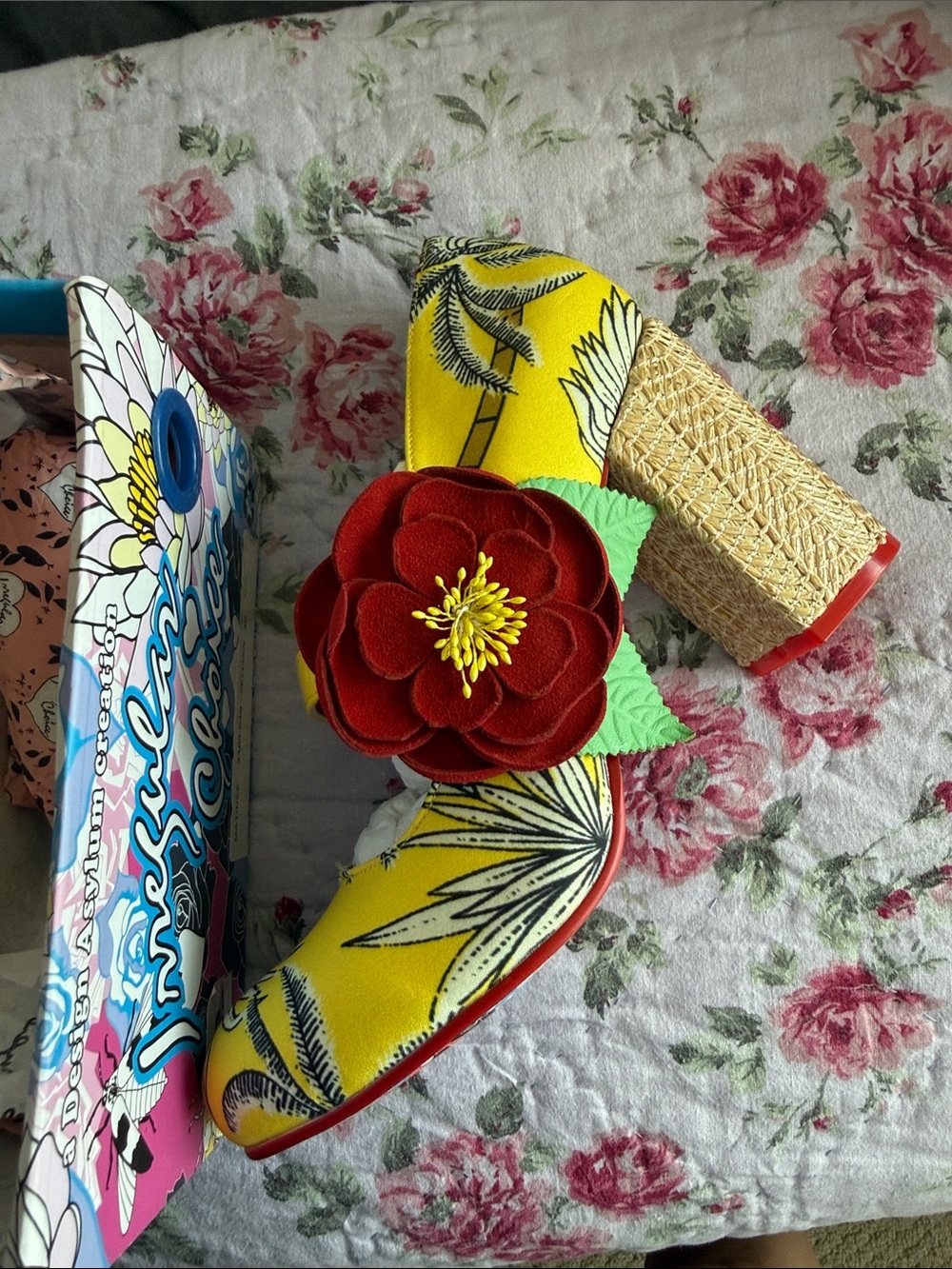 Irregular Choice Yellow Palm-Print heels